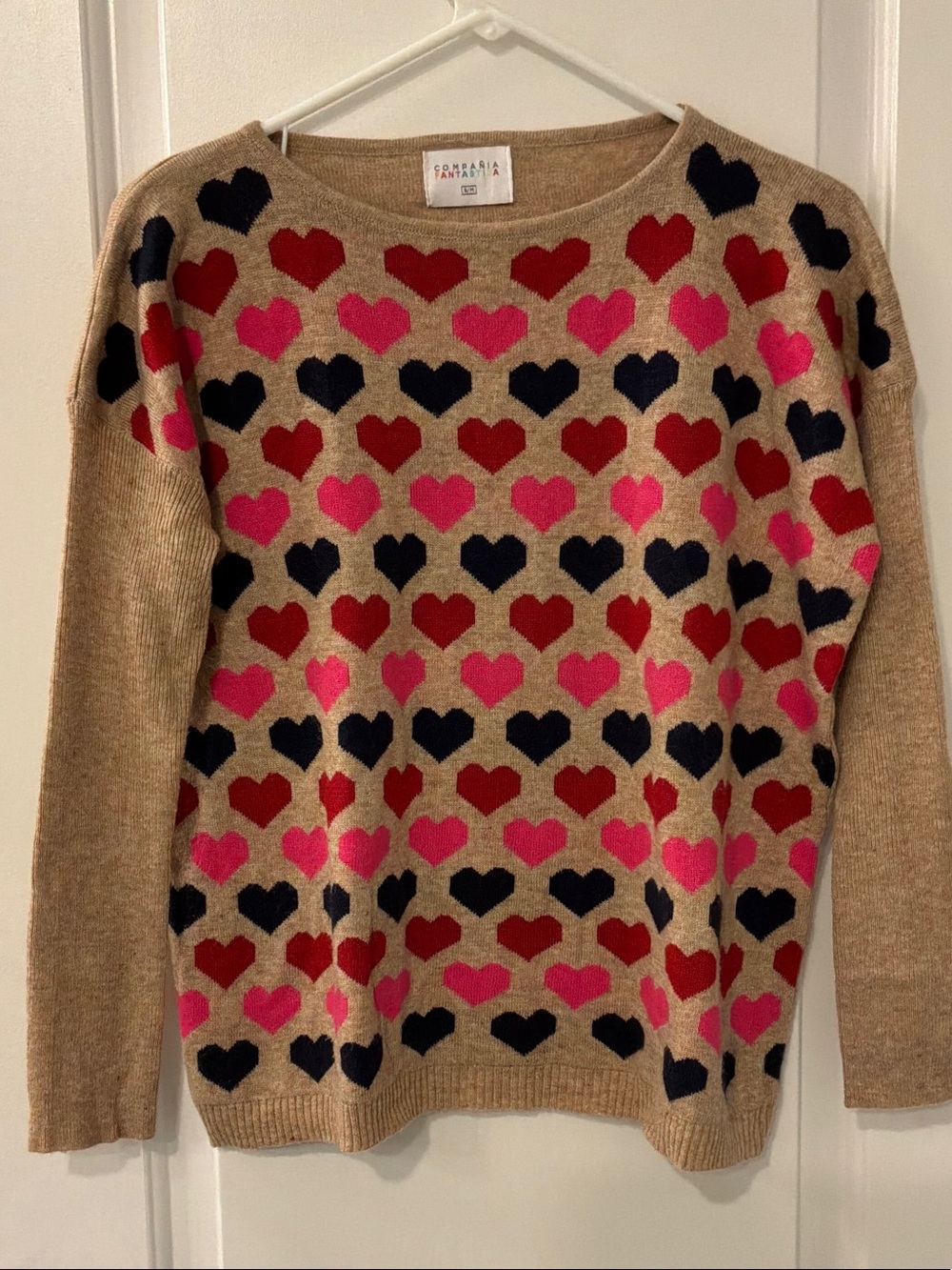 Casual Heart-Print Crewneck Sweater